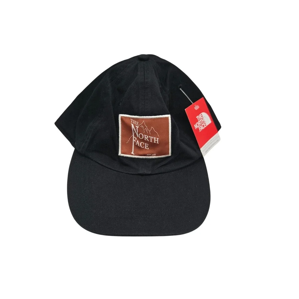 The North Face Retro Logo Hat Mens OS Black Adjustable Strapback Cotton Cap NEW